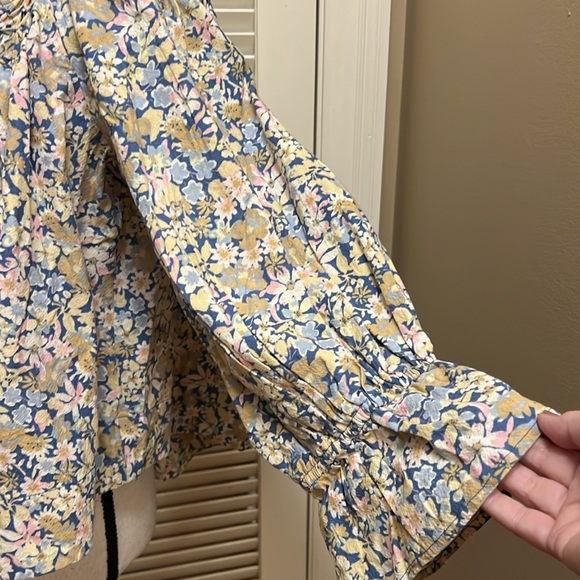 Free People James Smock Top in Light Blue Chambray Combo, Size XLarge, NWT - Picture 13 of 16